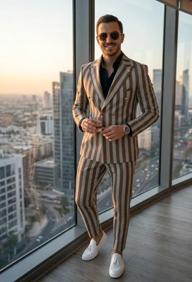 Costum barbati slim fit in carouri sacou + pantaloni 1077 X9